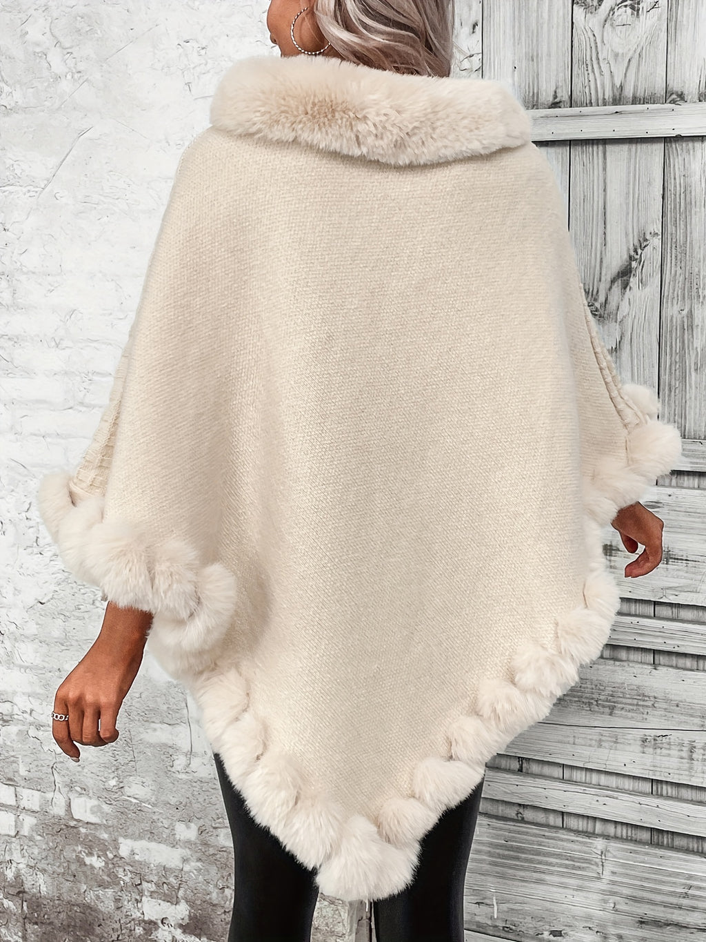 Women'S Elegant Faux Fur Collar Cape Coat - Soft Winter Coat with Plush Fur Trim, All-Season Chic Outerwear for Everyday & Formal Events