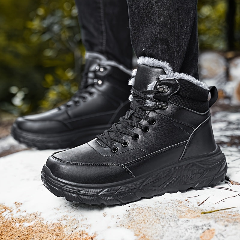Men'S Snow Boots for Warmth, Winter Outdoor Shoes, Lace-Up Hiking Boots, Casual Sports Shoes in Black, Available in Large Sizes 39-48