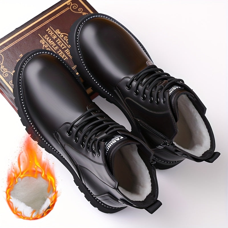 Men's High-Top Plush-Lined Boots, New Warm Men's Boots, Anti-Slip Wear-Resistant Snow Boots
