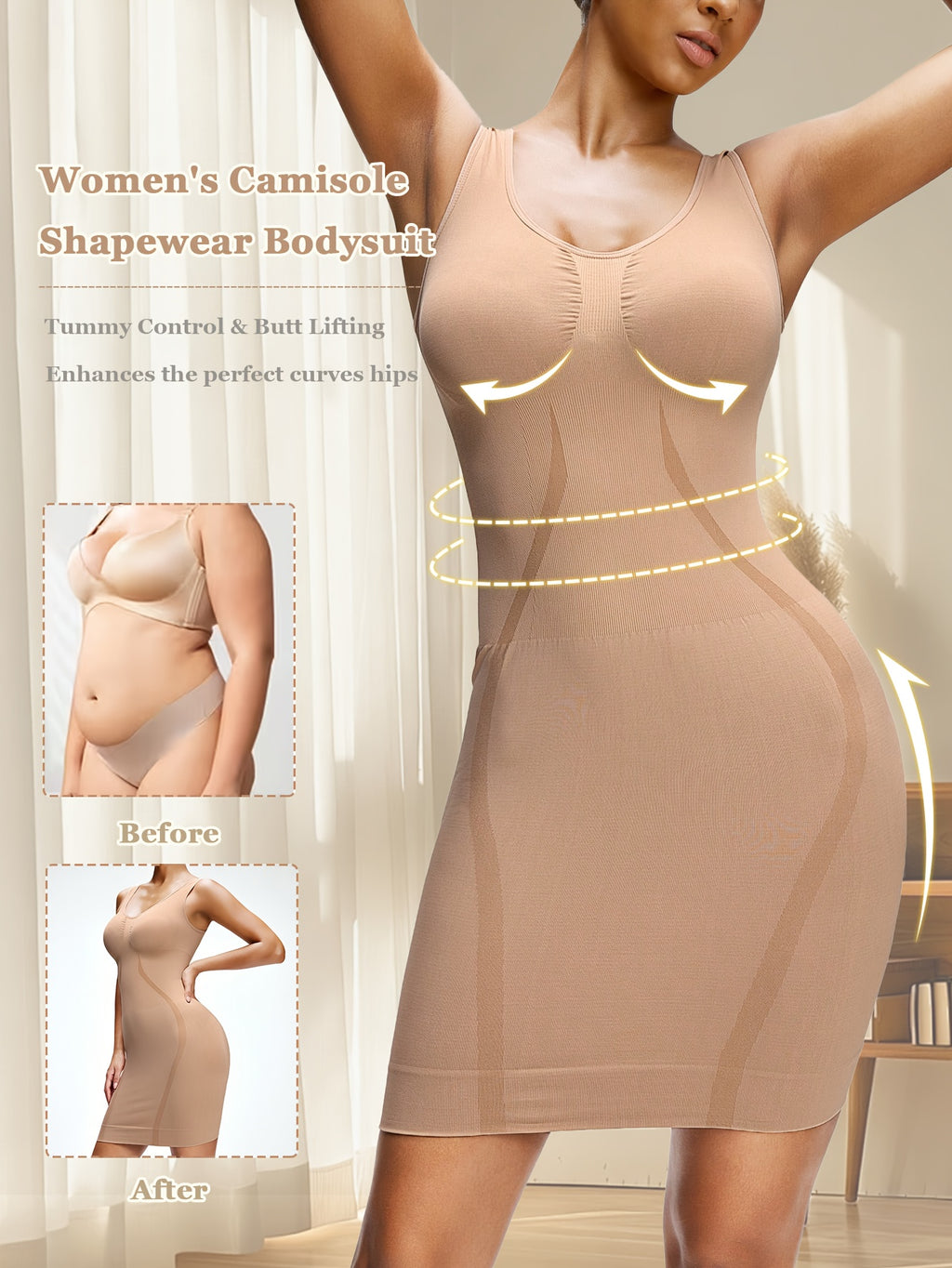 [Seamless Shaping Dress] Women's Seamless Shaping Dress - Tummy Control & Lifting Bodycon Dress - Soft Breathable High Elasticity Shapewear - Sleeveless Backless Bodysuit for Daily Wear & Party - Full-Body Shaping Dress