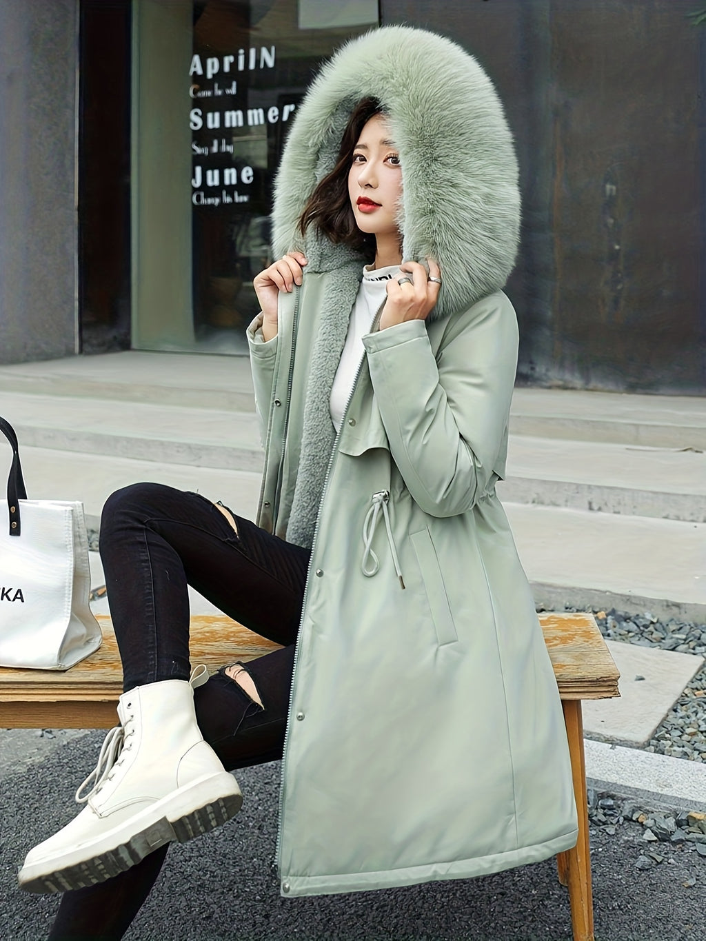 Winter New Mid-Length Fleece-Lined Vest Coat Trendy Women'S Coat Removable Collar