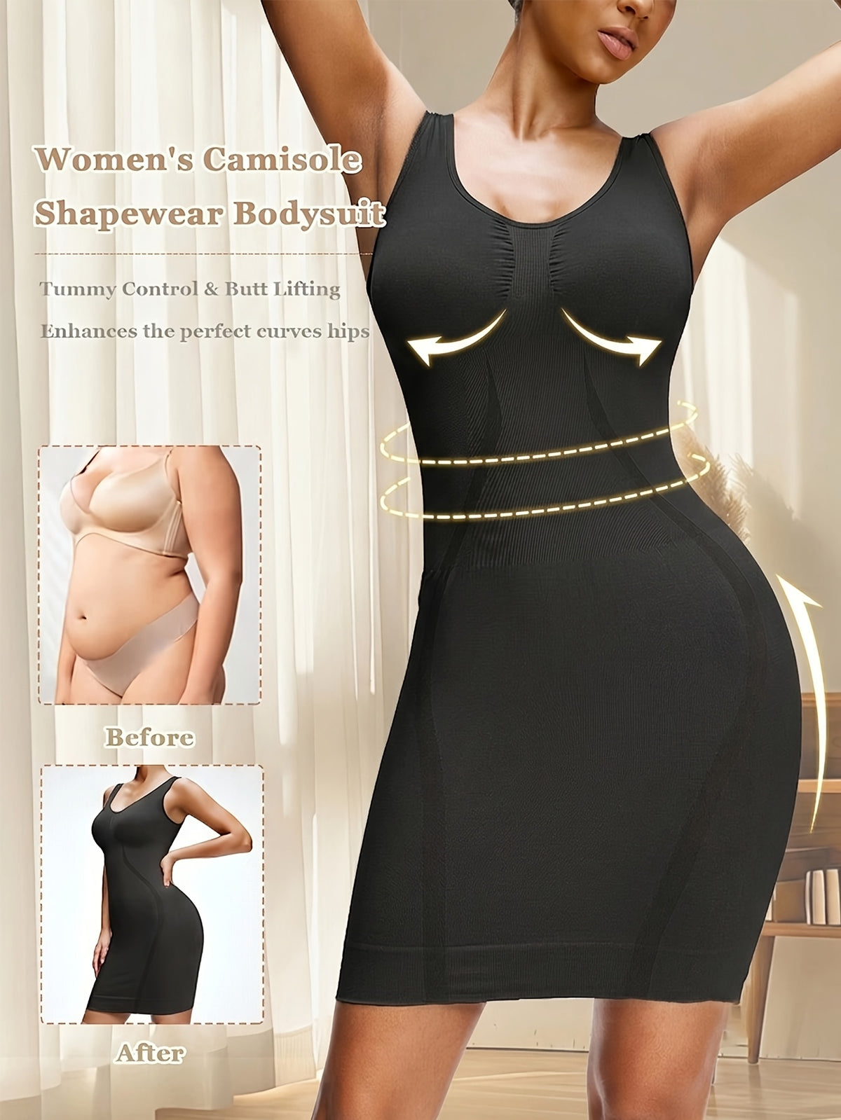 [Seamless Shaping Dress] Women's Seamless Shaping Dress - Tummy Control & Lifting Bodycon Dress - Soft Breathable High Elasticity Shapewear - Sleeveless Backless Bodysuit for Daily Wear & Party - Full-Body Shaping Dress