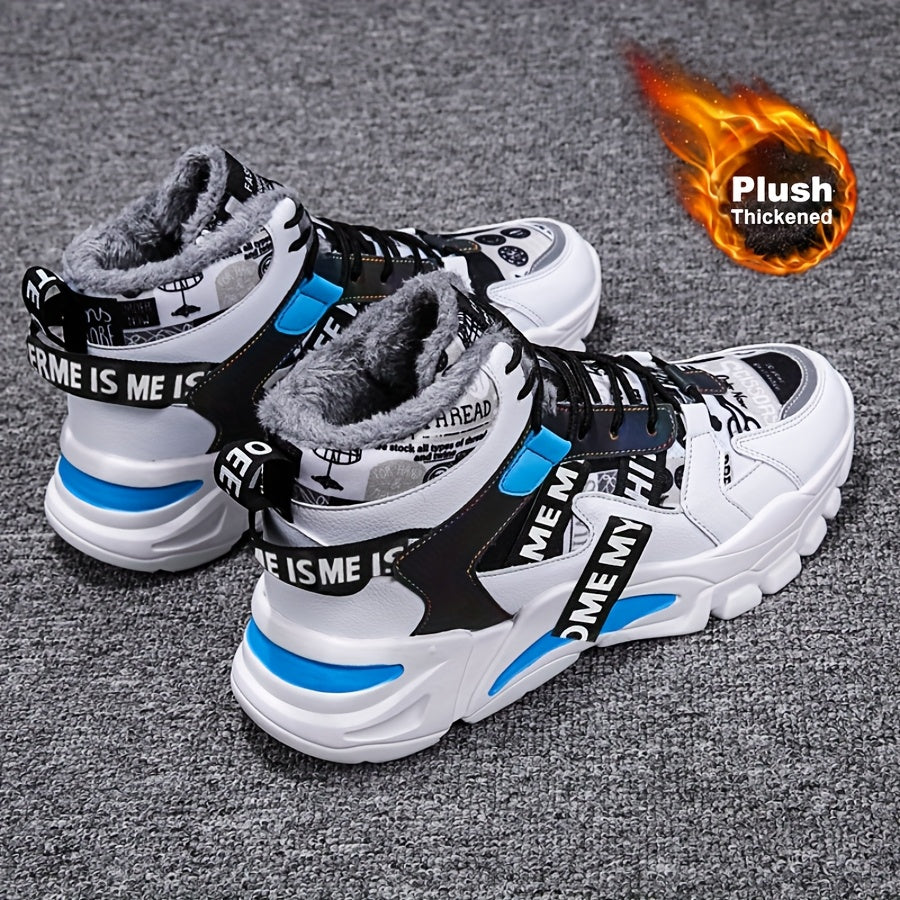 Men'S High-Top Shoes for Winter 2026, Featuring Thick Fleece for Warmth, Suitable for Teenagers And Dads, Perfect for Sports And Casual Wear