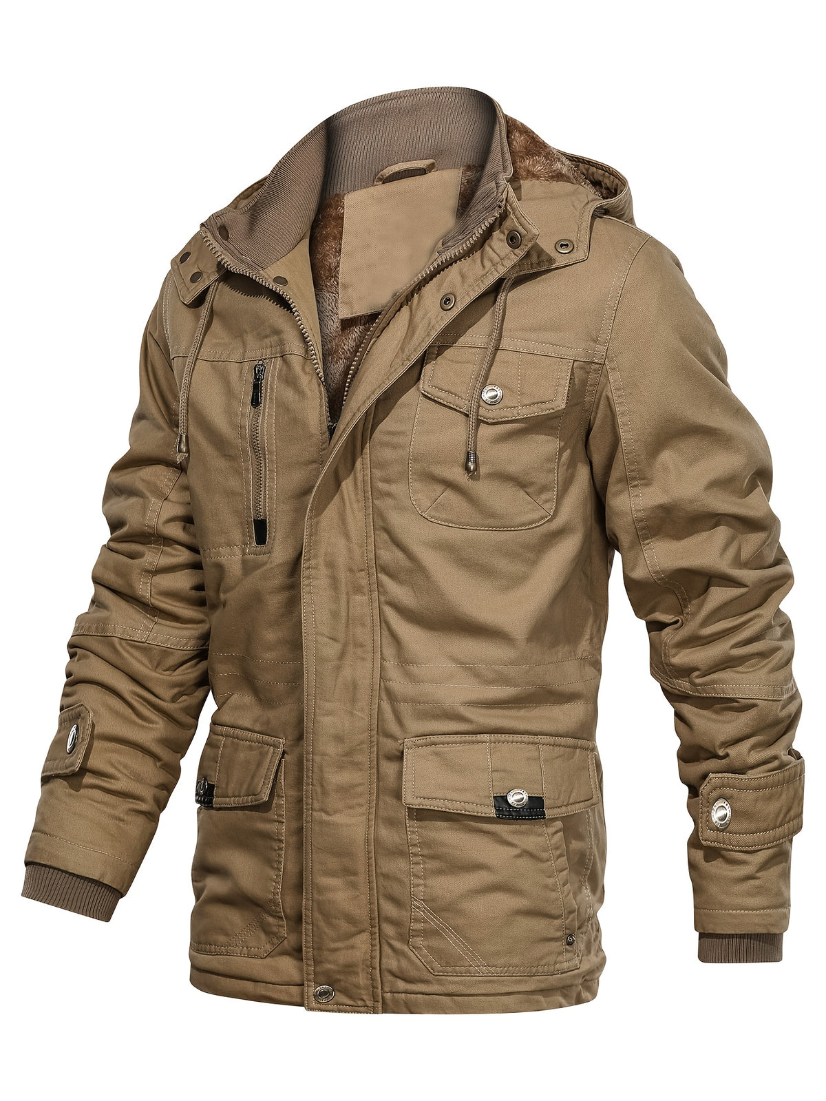 Men'S Thick Winter Hooded Jacket in a Vintage Style Made of 100% - Warm, Durable, And Featuring Multiple Pockets | Perfect for Hiking, Hunting, Traveling, And Casual Wear | Snap Button Closure, Long Sleeves