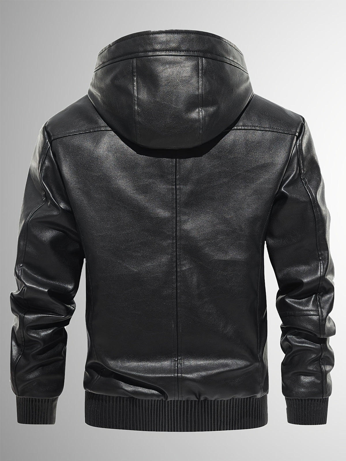 Men's Sherpa Lined PU Leather Jacket Warm Winter Hooded Motorcycle Jacket High Quality And Windproof Leather Biker Jacket Drawstring