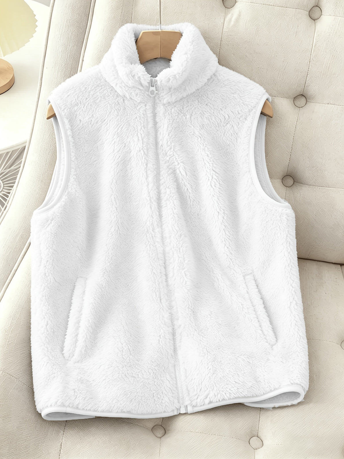 Autumn Winter New Product, Solid Color Double-Faced Fleece Vest, Women'S Casual Faux Coat, Stand Collar Zipper Design with Pockets, Winter Jacket for Comfortable Wear in Autumn And Winter