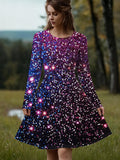 Women's Oversized A-Line Dress Compatible for Parties/Dates - Soft Stretch Round Neck Long Sleeve Midi Length Dress, Loose Fit Casual Wear, Machine Washable Spring Summer Fall Dress