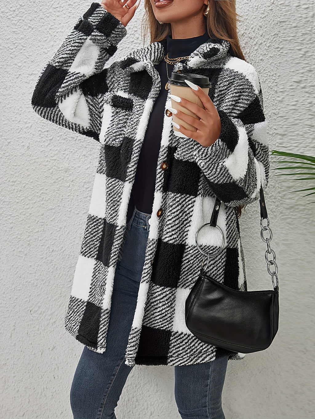 New Cross-Border Fashionable Casual Plaid Plush Jacket for Women