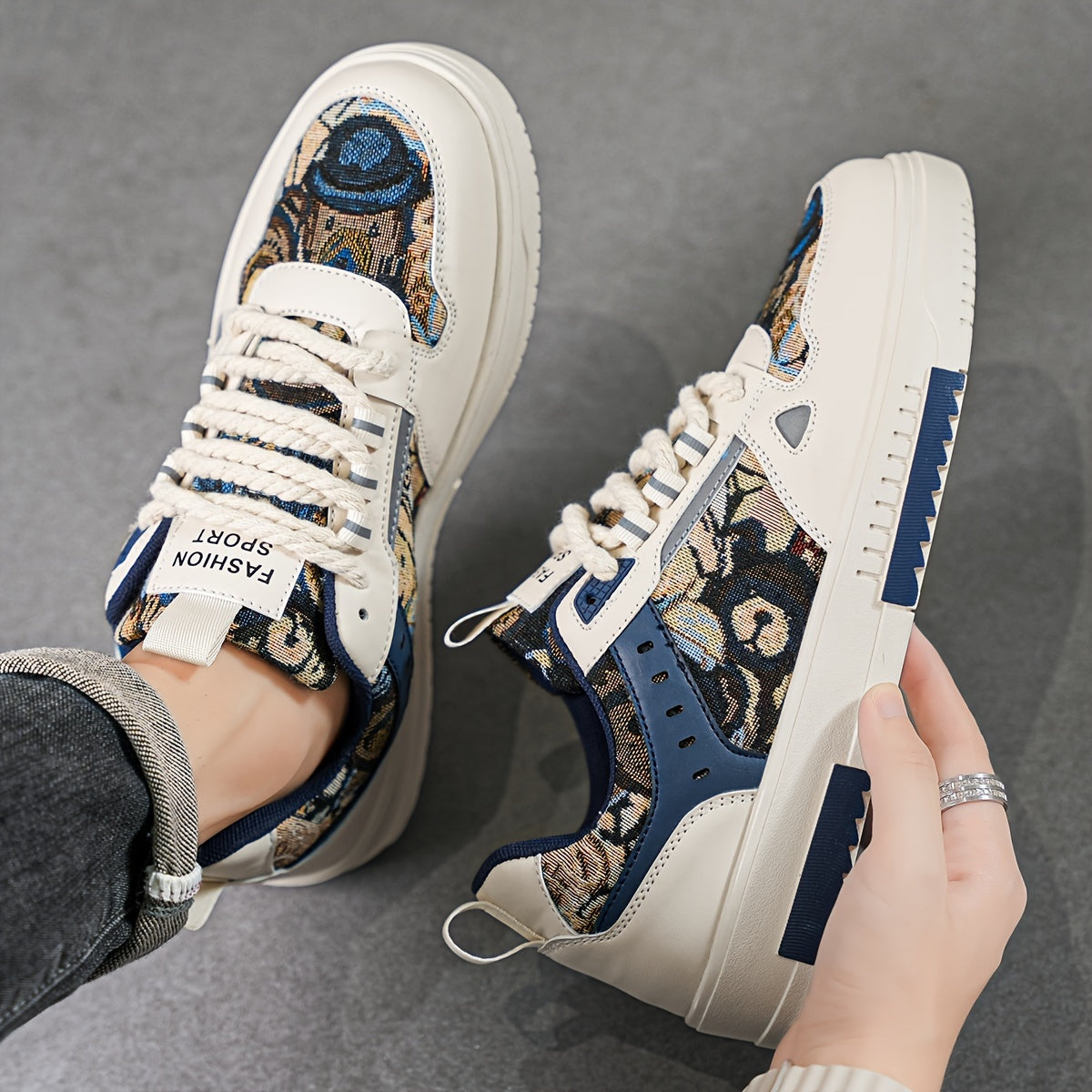 Men'S Individual Fashion Trendy Random Print Street Cool Sneakers, Casual All-Match Outdoor Travel Comfortable Non-Slip Lightweight Athletic Running Shoes
