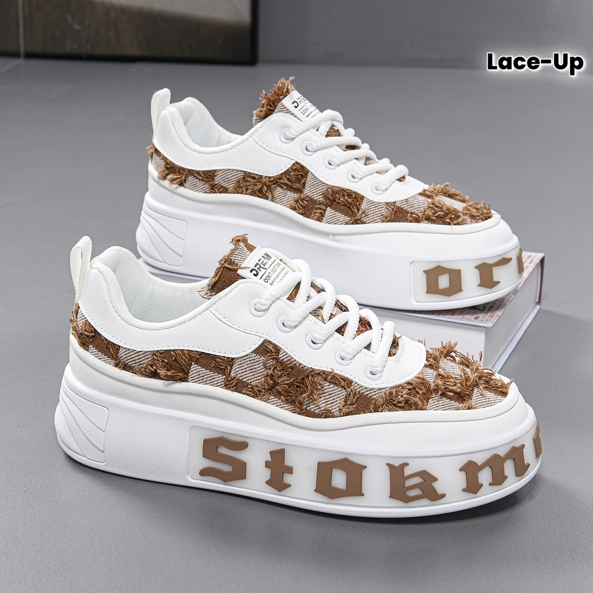 Men's - Thick-Soled Skate Sneakers - Breathable /Canvas Upper & Cushioned PVC Sole - Lace-Up Low-Top Skate Shoes Suitable for, Gym, Skateboarding - Multi-Color Options (Maintain Dry)
