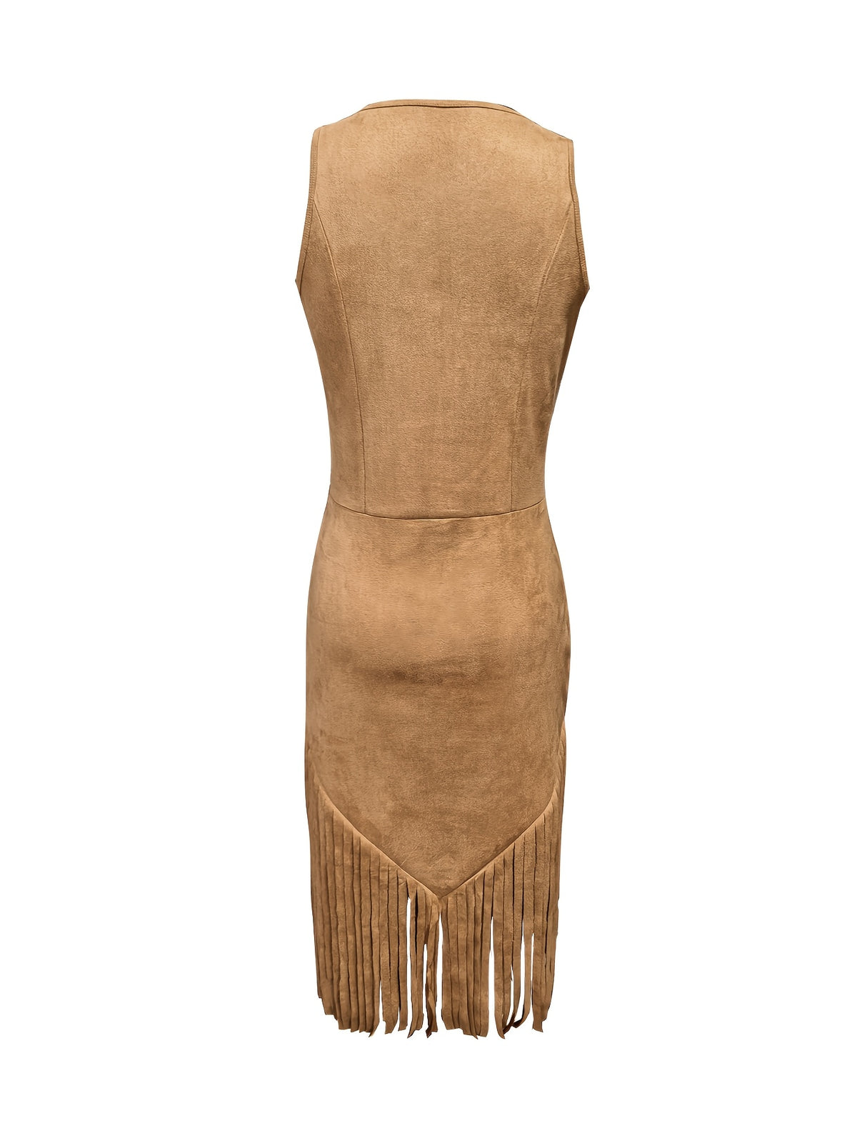 [Retro Western Dress] Fashion Retro Western Style Deerskin Velvet Tassel V-Neck Dress Women's Dress YTD Cherry