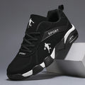 Men's Casual Sneakers, Stylish and Lightweight Road Running Shoes with Air Cushion - Featuring Breathable Mesh and PU Uppers, Geometric Design, Lace-up Closure, Available in Black and White, Specifically Designed for Outdoor Running