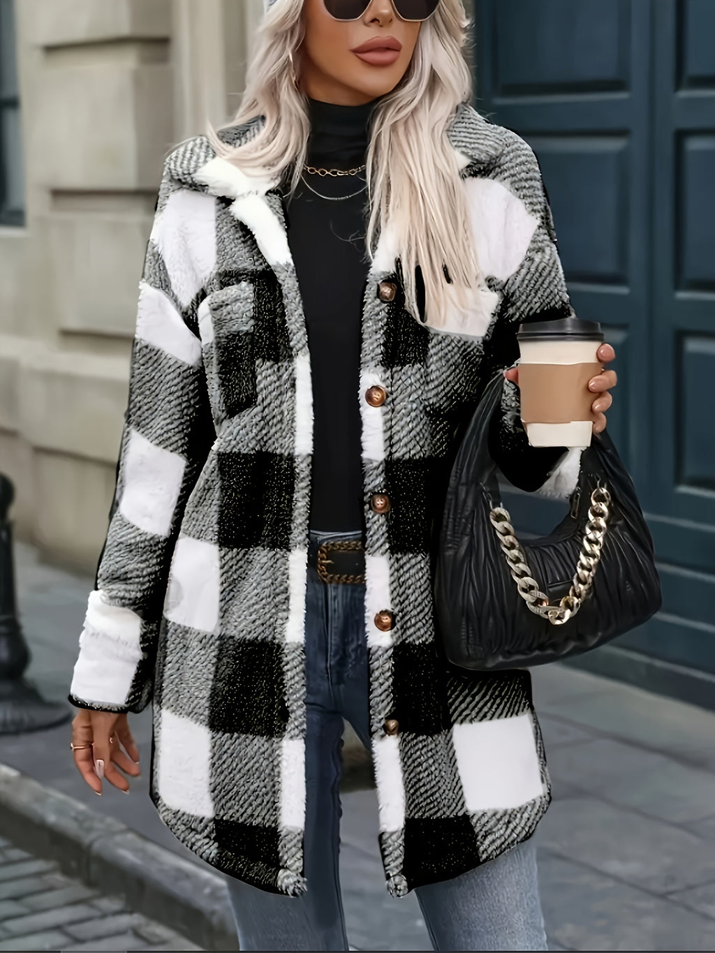 New Cross-Border Fashionable Casual Plaid Plush Jacket for Women