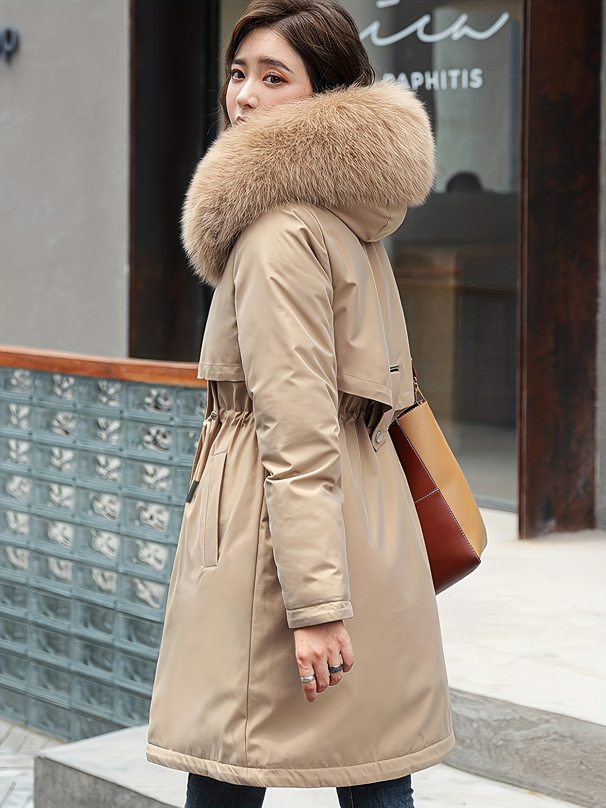 Winter New Mid-Length Fleece-Lined Vest Coat Trendy Women'S Coat Removable Collar