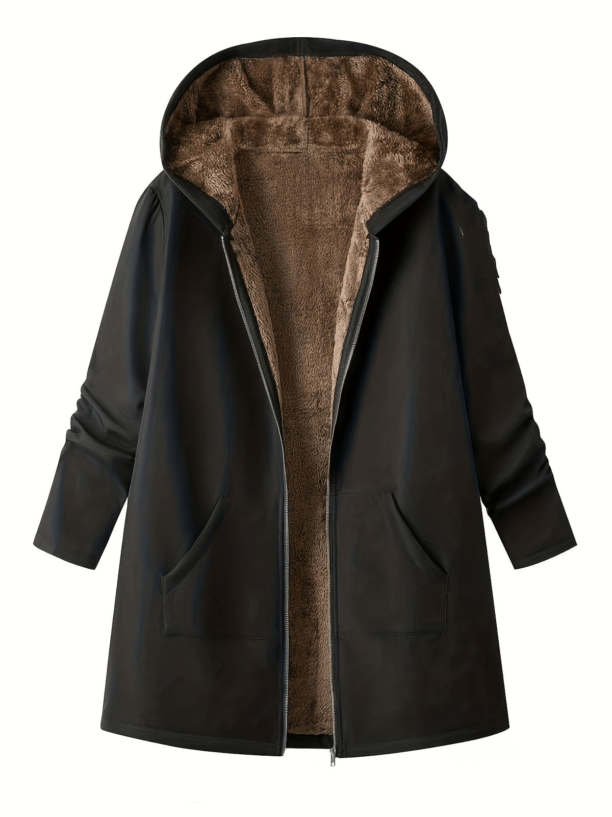 Solid Color Thermal Lined Hooded Jacket for Autumn/Winter Warmth and Casual Wear