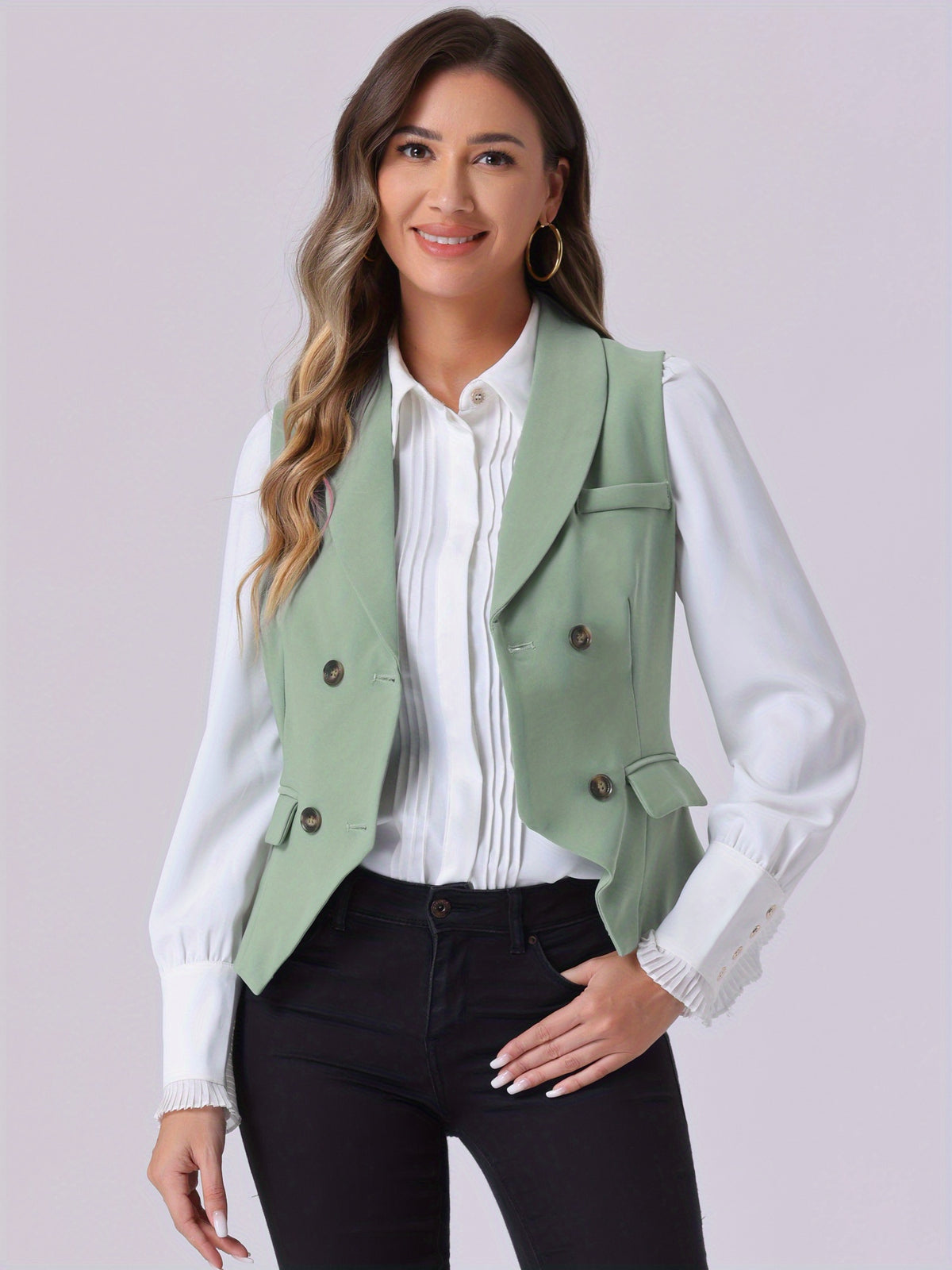 Women's Suit Vest Double Breasted Lapel Dressy Waistcoat Vest