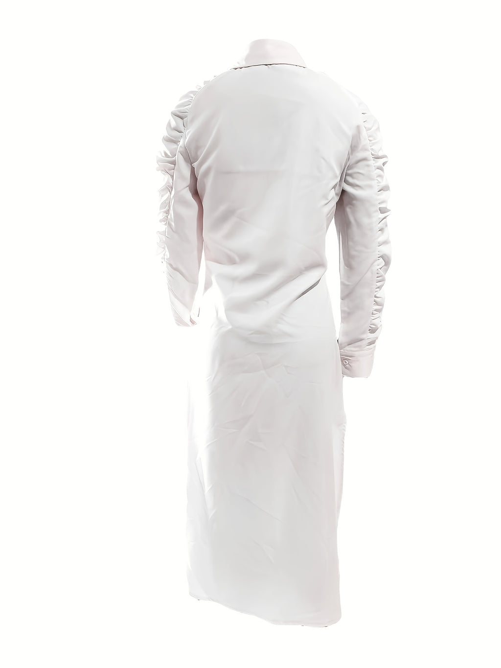 Elegant White Button-Up Shirt Dress with Ruffled Sleeves and Side Slit - Perfect for Spring/Summer, Casual to Formal Wear, Casual Attire|Ruffled Sleeve Dress|Sophisticated Style