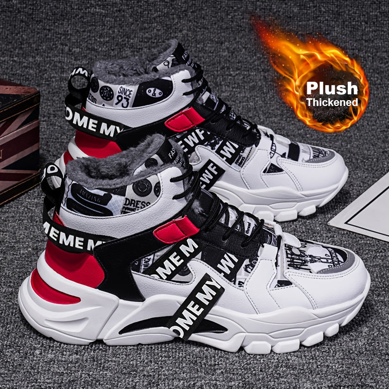 Men'S High-Top Shoes for Winter 2026, Featuring Thick Fleece for Warmth, Suitable for Teenagers And Dads, Perfect for Sports And Casual Wear
