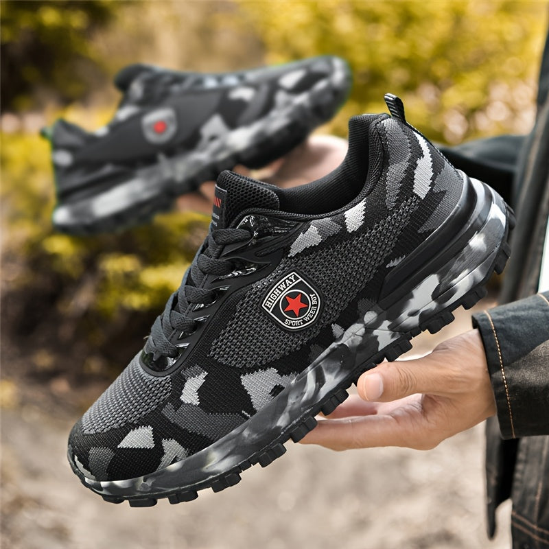 Men's Lightweight Sneakers, Camouflage Pattern, Low-top Laces, Non-slip and Lightweight, Suitable for Jogging, Hiking, Outdoor Activities, Suitable for All Seasons
